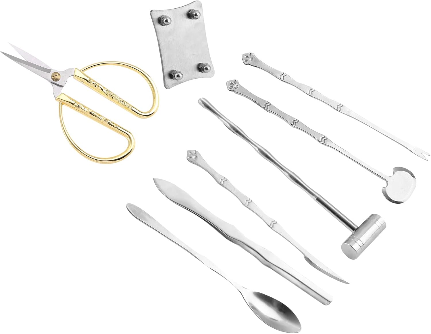 8PCS Stainless Steel Lobster Crab Cracker Tool Set, Seafood Cracker and Shellfish Opening Kit with Hammer Spoon Scissors Fork for Crab Lobster Oyster Shelling, Gift Box