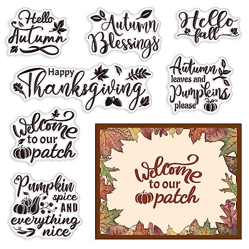 CRASPIRE Hello Autumn Pumpkin Clear Rubber Stamps Happy Thanksgiving Greeting Words Reusable Silicone Transparent Seals for Card Making DIY Scrapbooking Journaling Photo Album Decoration 6.3 x 4.3inch