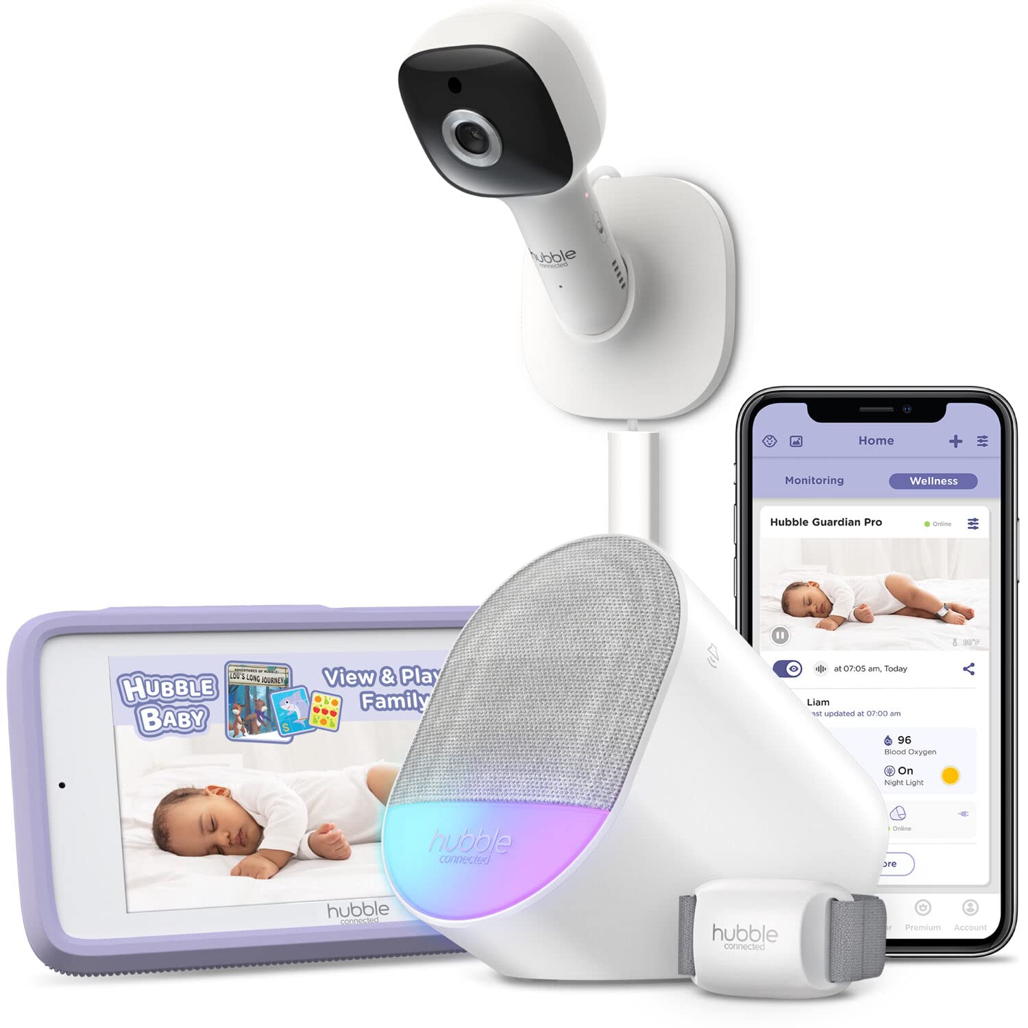 HUBBLE CONNECTEDAward-Winning Guardian Pro Smart Wi-Fi Enabled Baby Movement Monitor for Heart Rate & Breathing Supervision, Features HD Baby Camera with Preloaded Soothing Sounds and White Noise