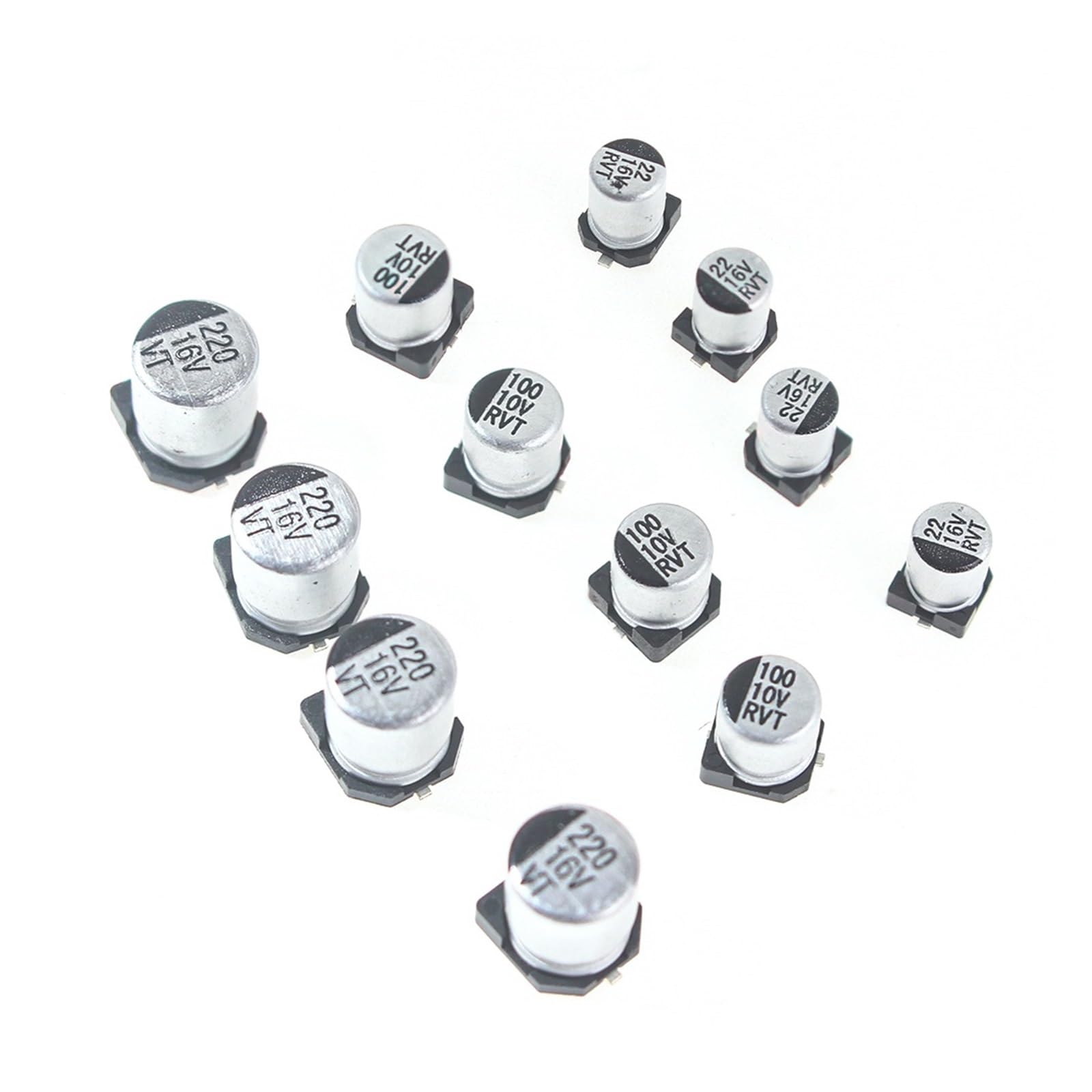 ICXLPMC 130PCS SMD Aluminum Electrolytic Capacitor Kit 13 Values 1UF-220UF Set of capacitors Assorted Pack 16V 25V 50V 4.7UF 10UF 22UF