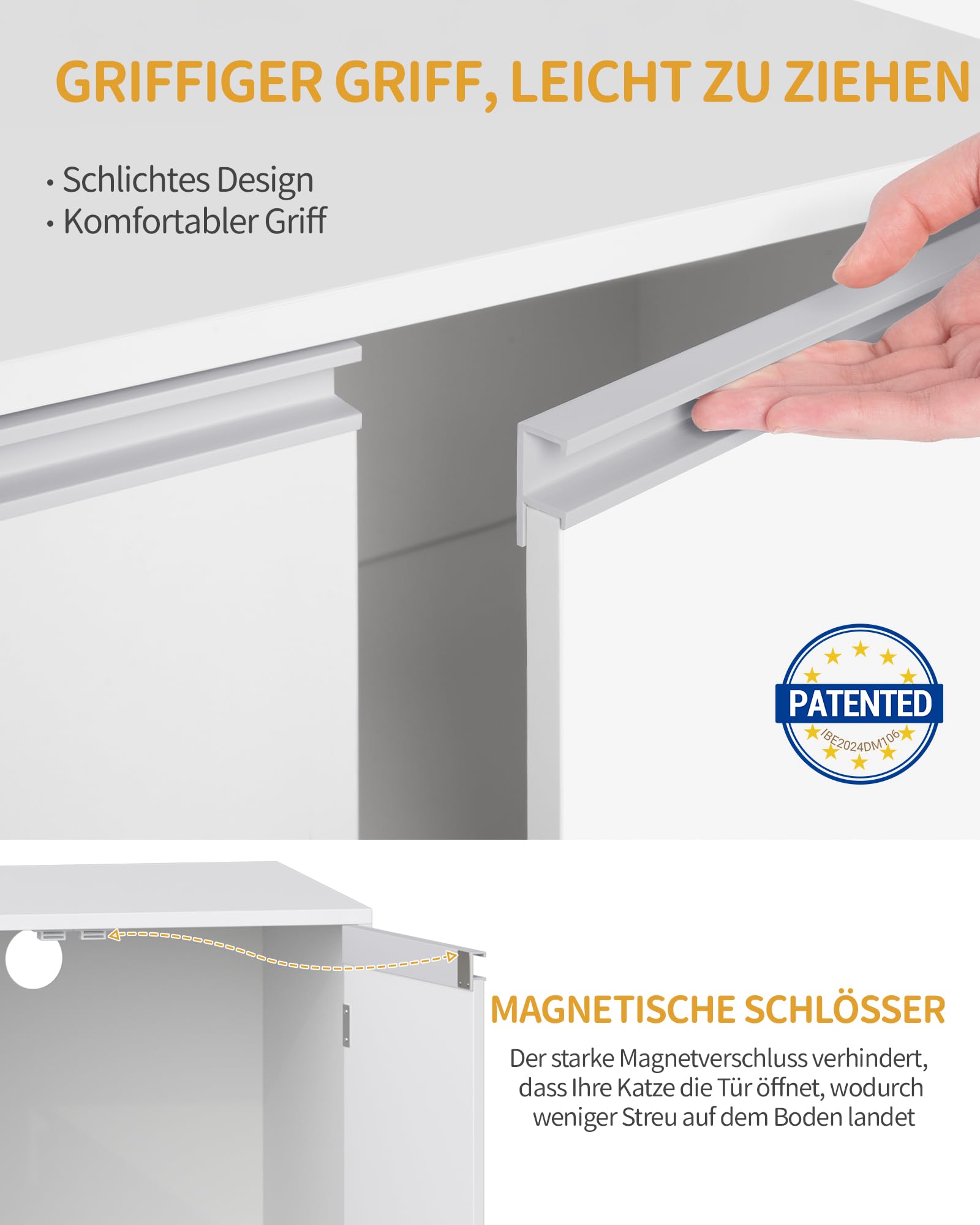 Hzuaneri Katzenschrank für 2 Katzen, Katzenklo Schrank, Katzenhaus Versteckt mit Doppelräumen, Kann als Fernsehschrank, Katzenmöbel, 140 x 48,3 x 48 cm, Weiß CB65603X