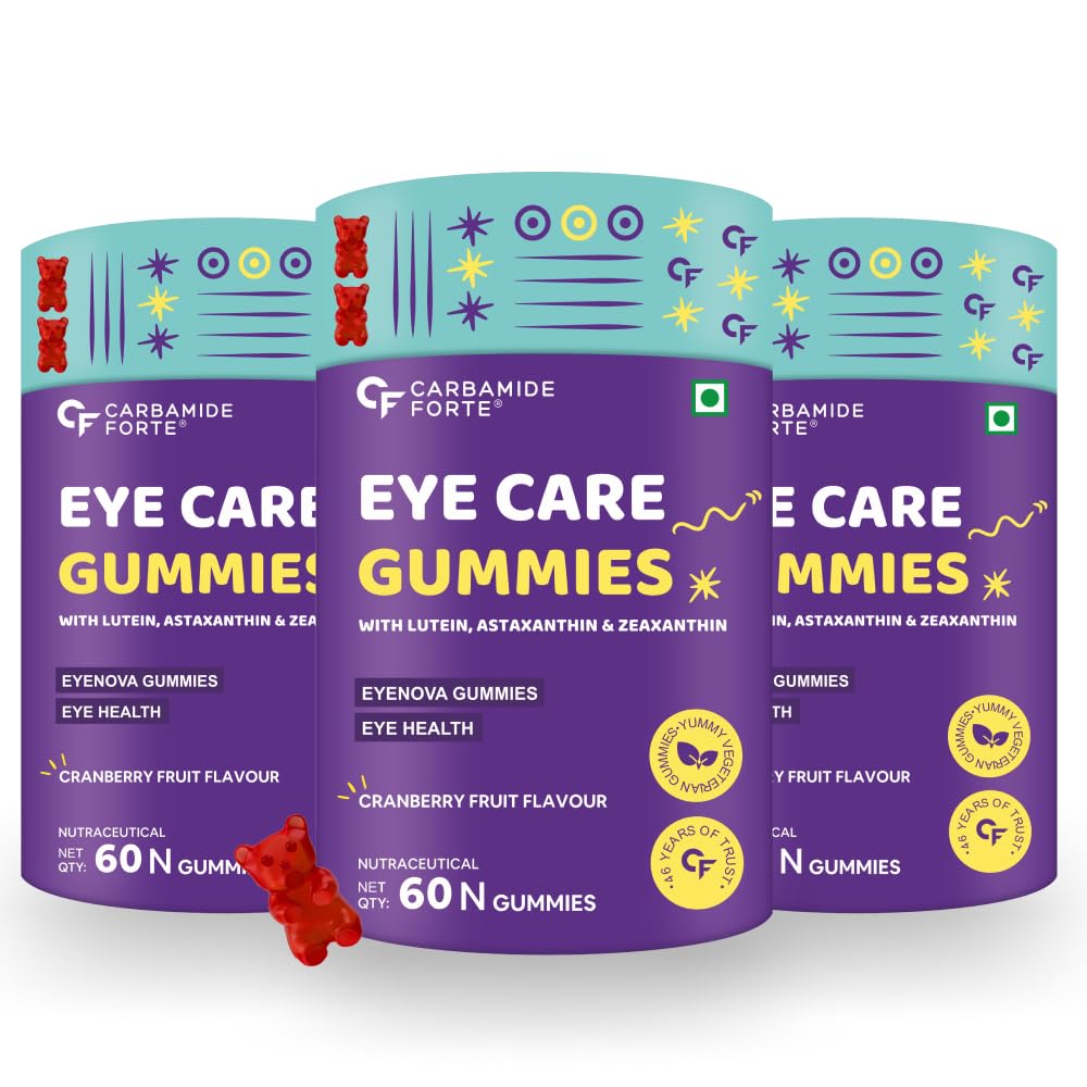 Eye Gummies - Lutein and Zeaxanthin Eye Supplements with Astaxanthin, Veg DHA and Vitamin C for Vision Support & Eye Health - Cranberry Flavour - 60 Veg Gummies (Pack of 3), 825 Grams