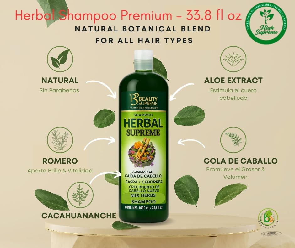 Miniatura 2 de Champú de hierbas  33.8 fl oz (33.8 fl oz)WTepezcohuite, ortiga, aloe vera (Sabila) Neem, cacahuananche, romero, jojoba, cola de caballo (cola de