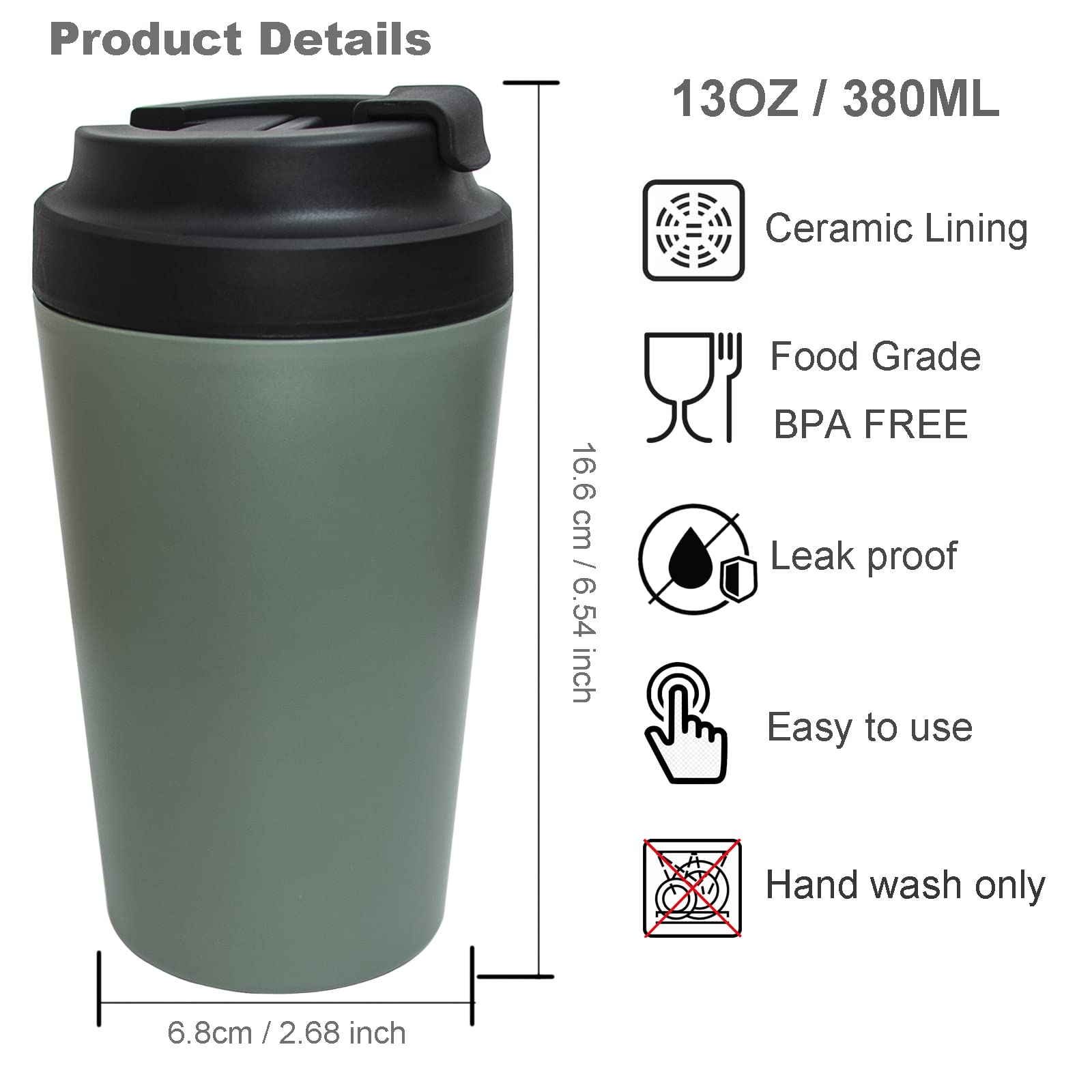 Klaraber Travel Coffee Cup, Ceramic Lined Travel Mug with Leakproof Lid, Insulated & Reusable - Image 2