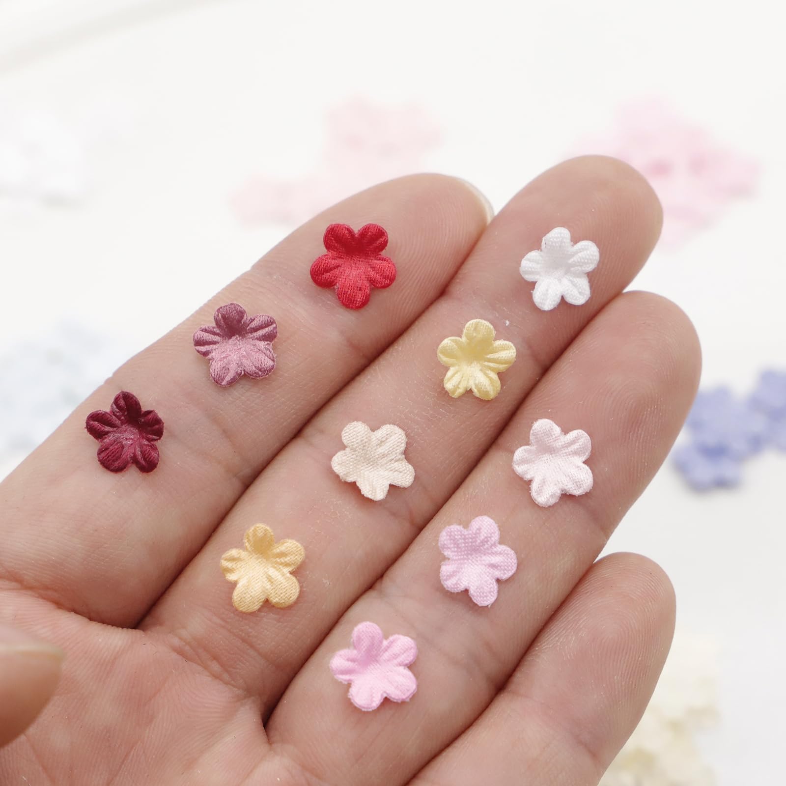 9mm / 0.35" Tiny Satin Fabric Flowers, Mini Delicate Flowers, in 19 Colors, Sew On Flower, Wedding Dress Applique, Mini Floral Decor for Doll Dress Sewing, 20PCS