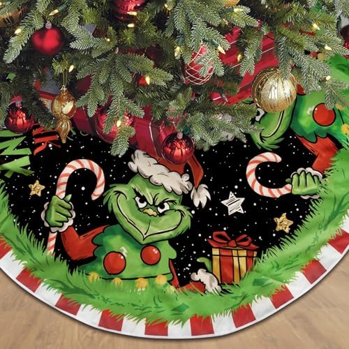 Christmas Tree Skirt 48 Inch Soft and Funny Farmhouse Holiday Decor Black and Green Decoration for Xmas Party