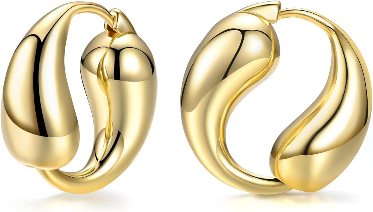 Azonee Gold Hoop Earrings, Bottega Earring Dupes Teardrop Huggie Hoops Earrings, Trendy 18K Gold Plated Fashion Jewelry for Women Girls