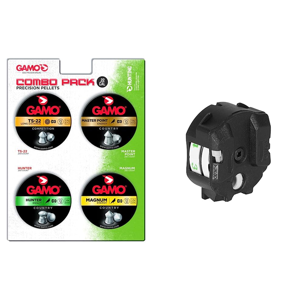 Photo 1 of Gamo Combo Pack Assorted Air Rifle Pellets, 22 Caliber (TS-22, Hunter, Magnum, Master Point) & 10X GEN3I Inertia Fed Magazine .22 Cal. (for Use with Swarm 10X GEN3i Air Rifles) Black
