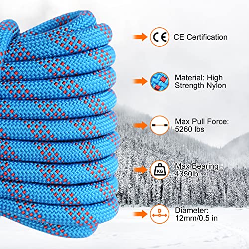 12Mm Climbing Rope,10M(32Ft) 15M(49Ft) 20M(64Ft) Static Rock Climbing Rope With 2 Steel Hooks And Bag,Tree Climbing Rappelling Rope For Outdoor, Climbing Equipment Fire Rescue Parachute Rope #TOP1