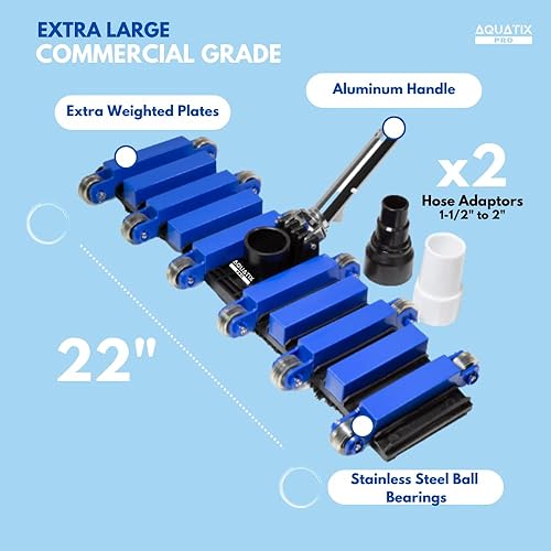 Miniatura 3 de Aquatix Pro Cabezal de aspiradora de piscina, 22 pulgadas extra grande de grado comercial, 10 platos pesados, 2 adaptadores de manguera, mango de