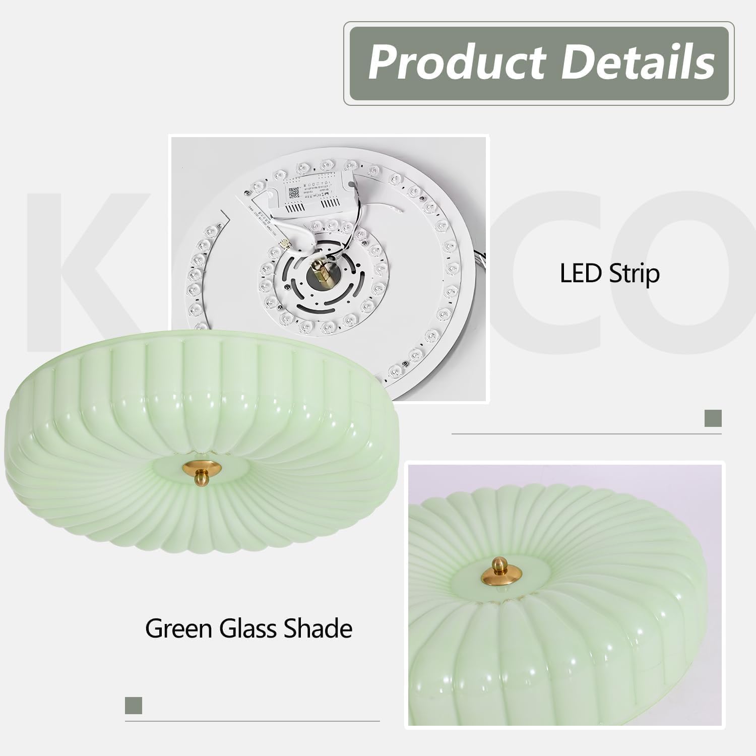 KCO Illuminazione Nordic Vetro Verde Montaggio A Filo Plafoniera Vintage Rotondo Semi Flush Mount Plafoniera Lampada Da Soffitto Metà Century Bagno Moderno Luce A Soffitto A LED