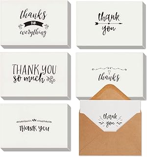 Thank You Cards - 48-Count Thank You Notes, Kraft Paper Bulk Thank You Cards Set - Blank on the Inside, Handwritten Style – Includes Thank You Cards and Envelopes, 4 x 6 Inches