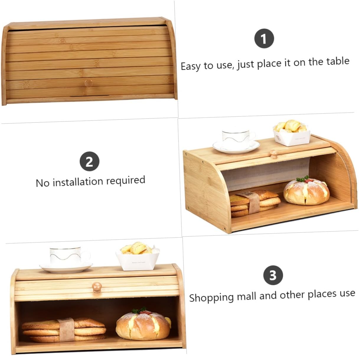 TOYANDONA Wooden Bread Box Lid Storage Basket Kitchen Countertop Organizer for Bread and Fruit Home Use