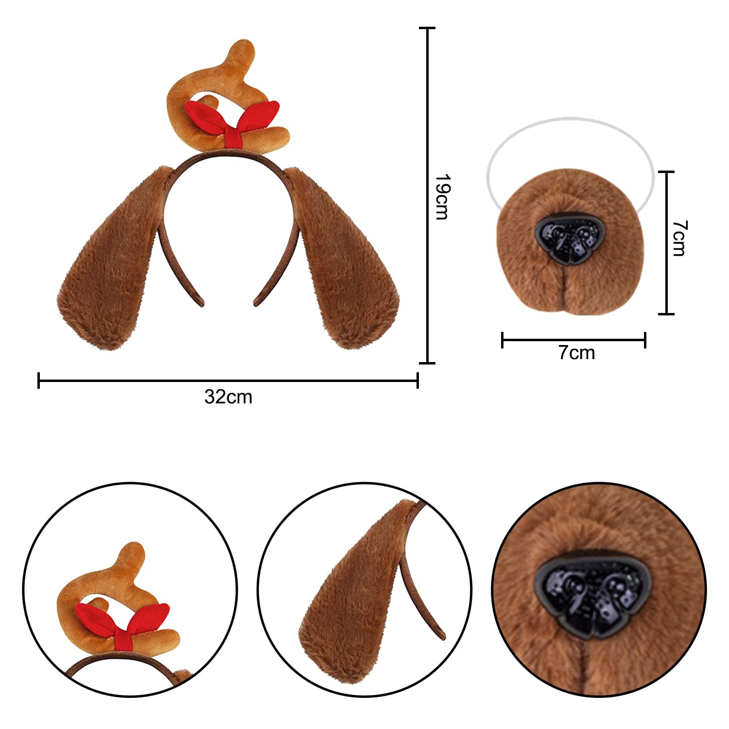 XNHIU 5pcs Antler Dog Costume Deer Antler Dog Ears Headband Red Collar Choker Bowtie Nose and Tail Reindeer Fancy Dress Accessory Funny Party Favors for Christmas Party - Image 2