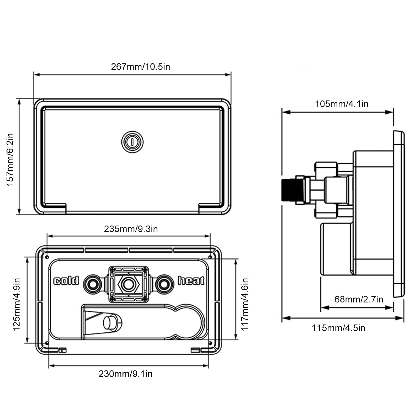 Caja de Ducha Exterior para Autocaravana – Válvula de Agua Fría y Caliente con Cabezal de Ducha y Manguera Metálica de 1.5m, Grifo para RV, Camper, Barco y Remolque