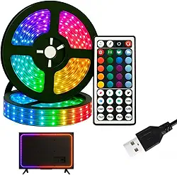 Fita Led RGB 5 Metros Reativa ao Som com Controle Remoto e Alimentação USB. Acabamento em Borracha e Interativa ao Som Ambiente.