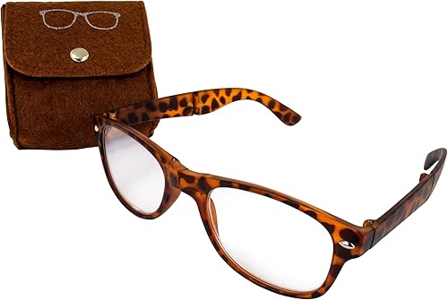 Global Vision Gafas de lectura plegables para hombres o mujeres +1.5 aumento plegable marco tortuga con lente transparente y bolsa de color a juego