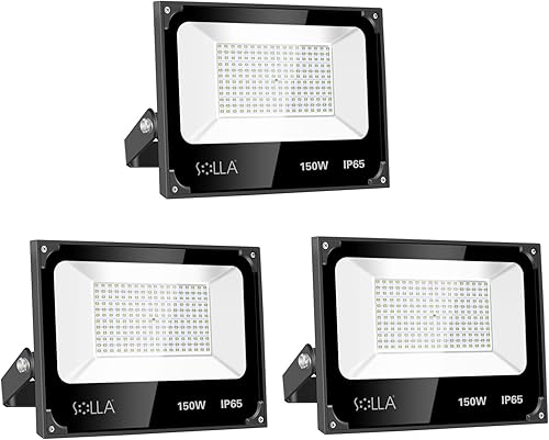 SOLLA Paquete de 3 luces LED de 150 W, 12000 lm 3000 K, luz de inundación exterior blanca cálida, lámpara de inundación para interiores y