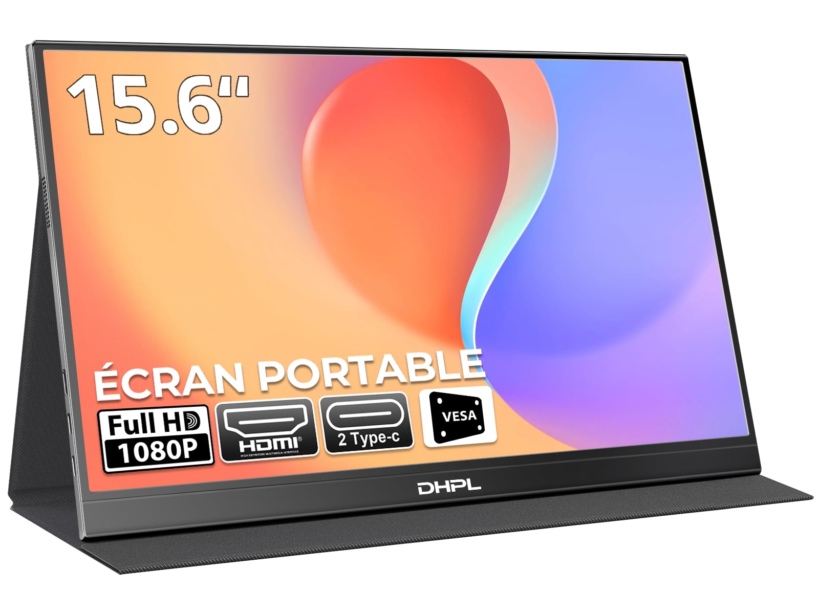 Écran Portable 15,6" IPS FHD 1080P – Écran d'extension USB-C/Mini HDMI, Housse Intelligente + Haut-parleurs intégrés, Compatible Ordinateur Portable, PC, Mac, PS5, Xbox, Switch