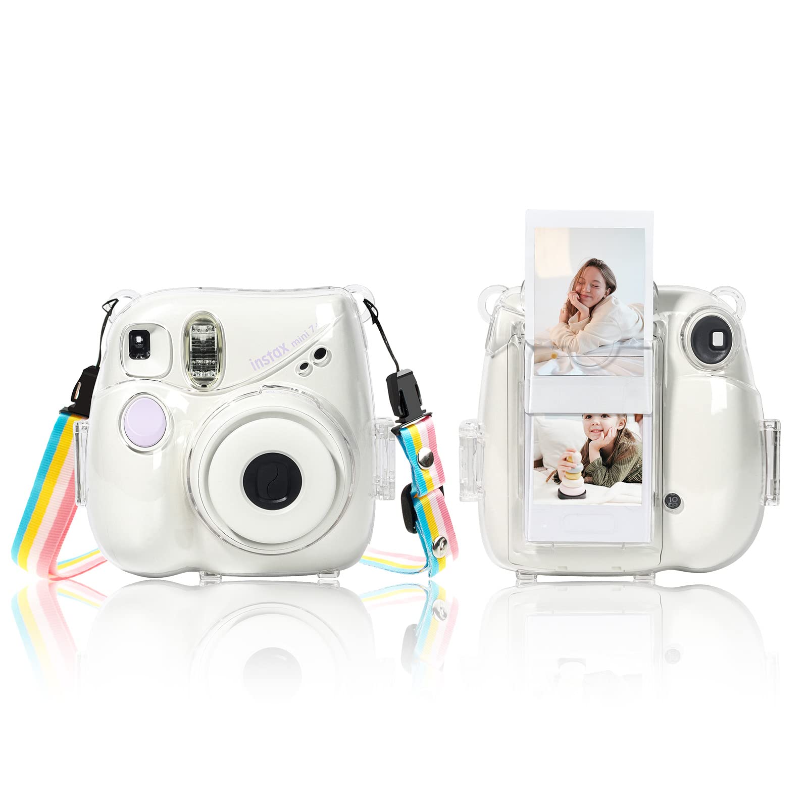 Instax Mini 7+ case,MUZIRI KINOKOO Camera Case for Fuji 7 Plus/ + Instant Clear with Shoulder Strap and Photo Pocket Clear with Photo Pocket