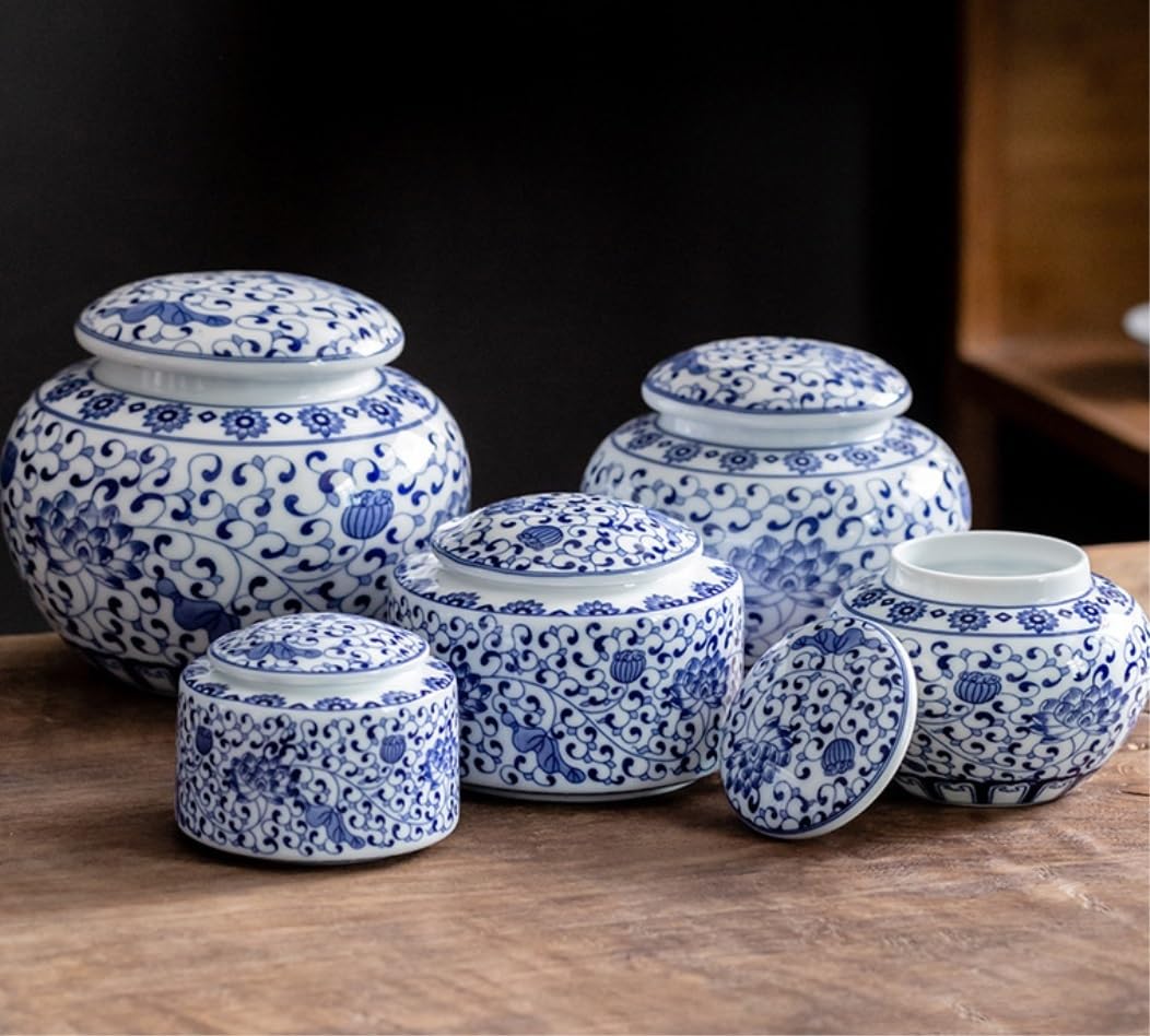 Amazon.co.jp: 家の装飾用の生姜瓶 丸い生姜瓶 青と白の磁器シリーズ