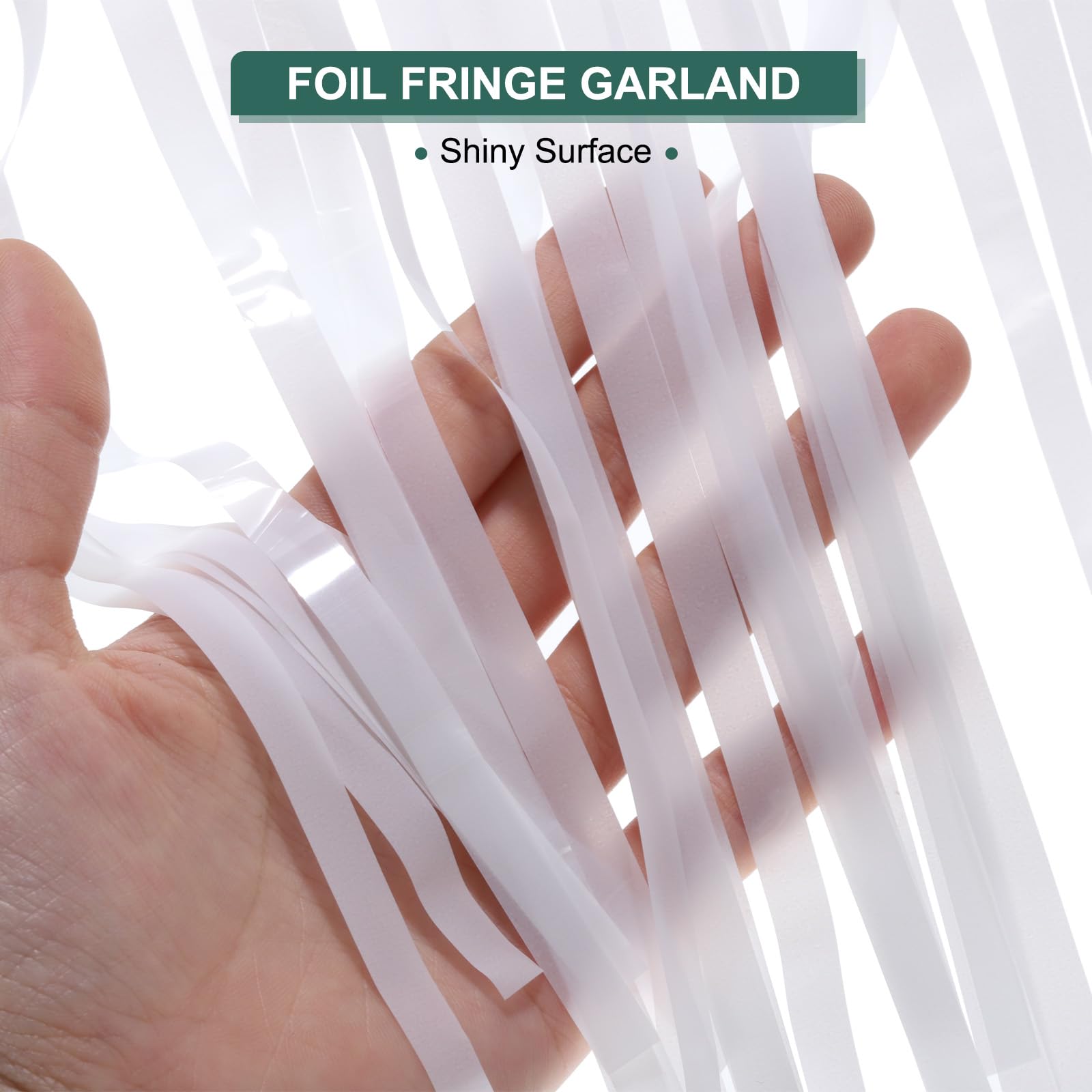 sourcing map Ghirlanda con frange in alluminio, 3 m, colore: bianco metallizzato, per Natale, Capodanno, festa di compleanno, 12 pezzi