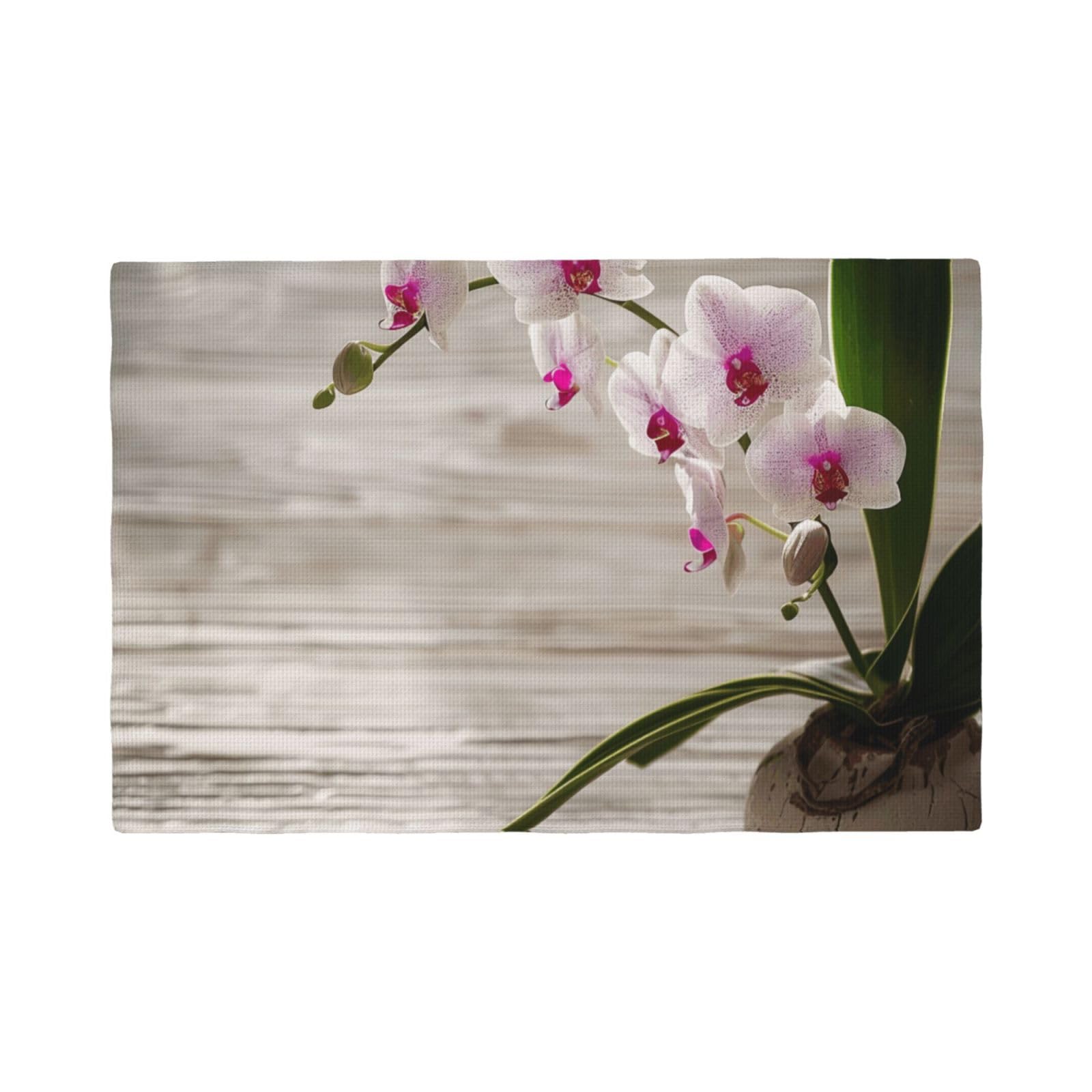 Orchid Print Placemats Set, Heat Resistant Washable Placemat 12x18in Table Mats for Party Kitchen Dining Table Decoration Indoor Outdoor, Six Piece