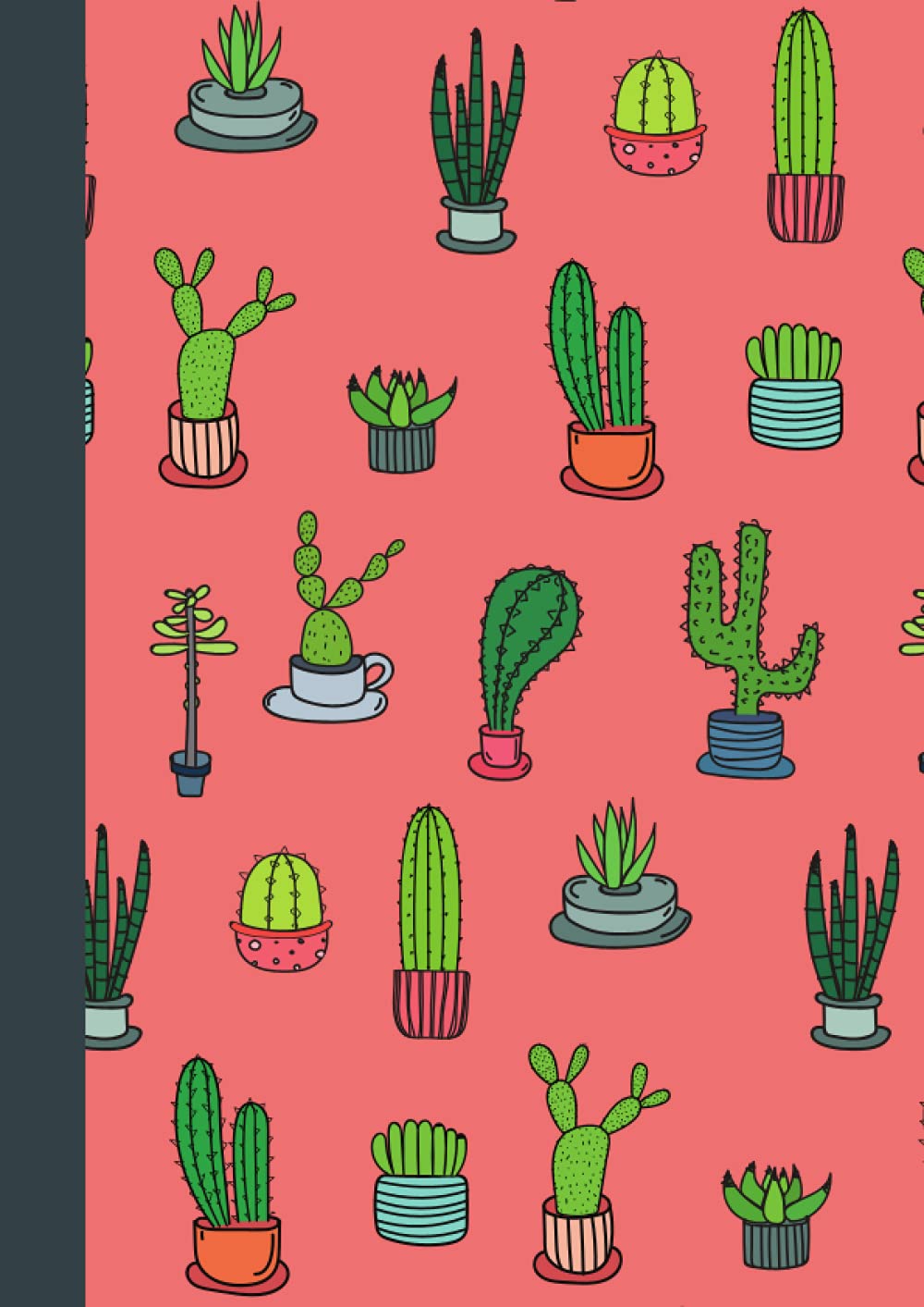Cactus Notebook A4 – Cute Large Cactus Composition Ruled College Notebook For Writing And Making Notes: Pretty Pink Neon Floral Lined Journal For Girls, 120 pages