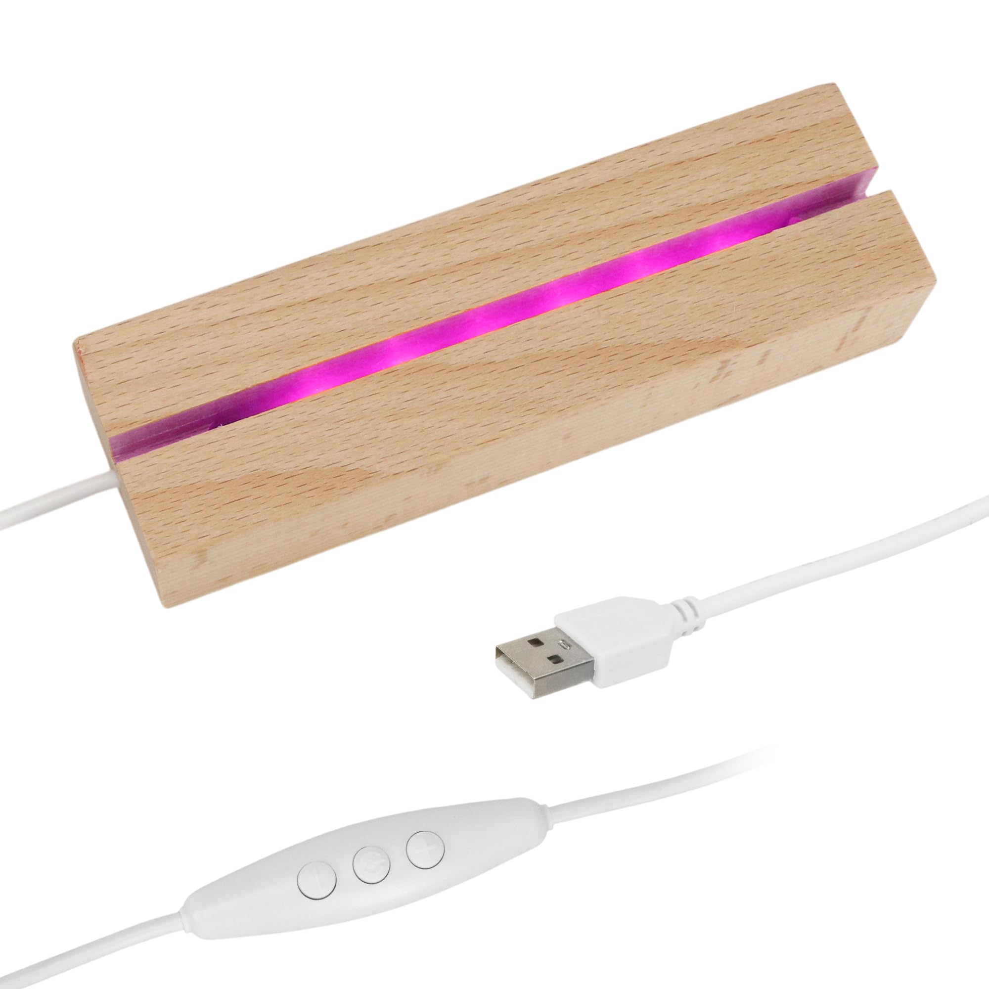 Wooden Light Display Pedestal LED Lighted Base Stand Rectangle – 7 Colors Dimmable Colorful Night Lamp, Warm Light with USB Cable for Acrylic Crystal Resin Art 3D Photo Picture Glass Plaque DIY Album