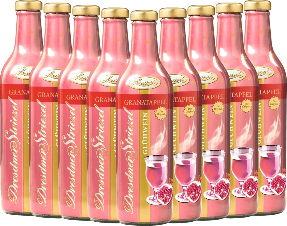 Dresdner Striezel Glühwein Granatapfel Lausitzer Weinhaltiges Getränk 9 x 0,75l VINELLO - 9 x Weinpaket inkl. kostenlosem VINELLO.weinausgießer