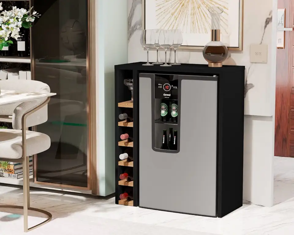 Aparador Adega Bar Para Cervejeira Preto/Nature - JM Casa dos Móveis