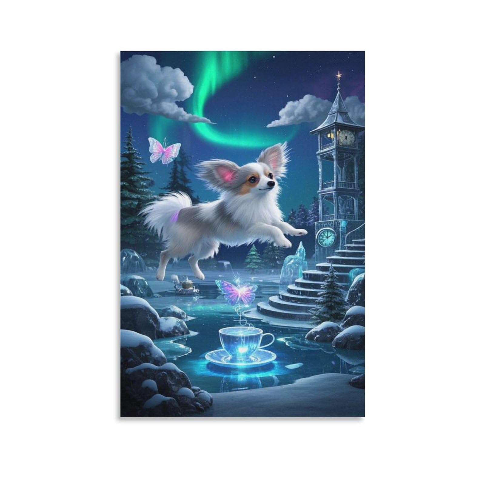 Yyvkpmlxc Unframe-Style-12 Papillon Puppy Prints Wall Art For Castle Canvas Painting Pictures Decor By Paintings Ready To Hang For Bedroom Office Home Decoration 20X30inch(50X75cm)