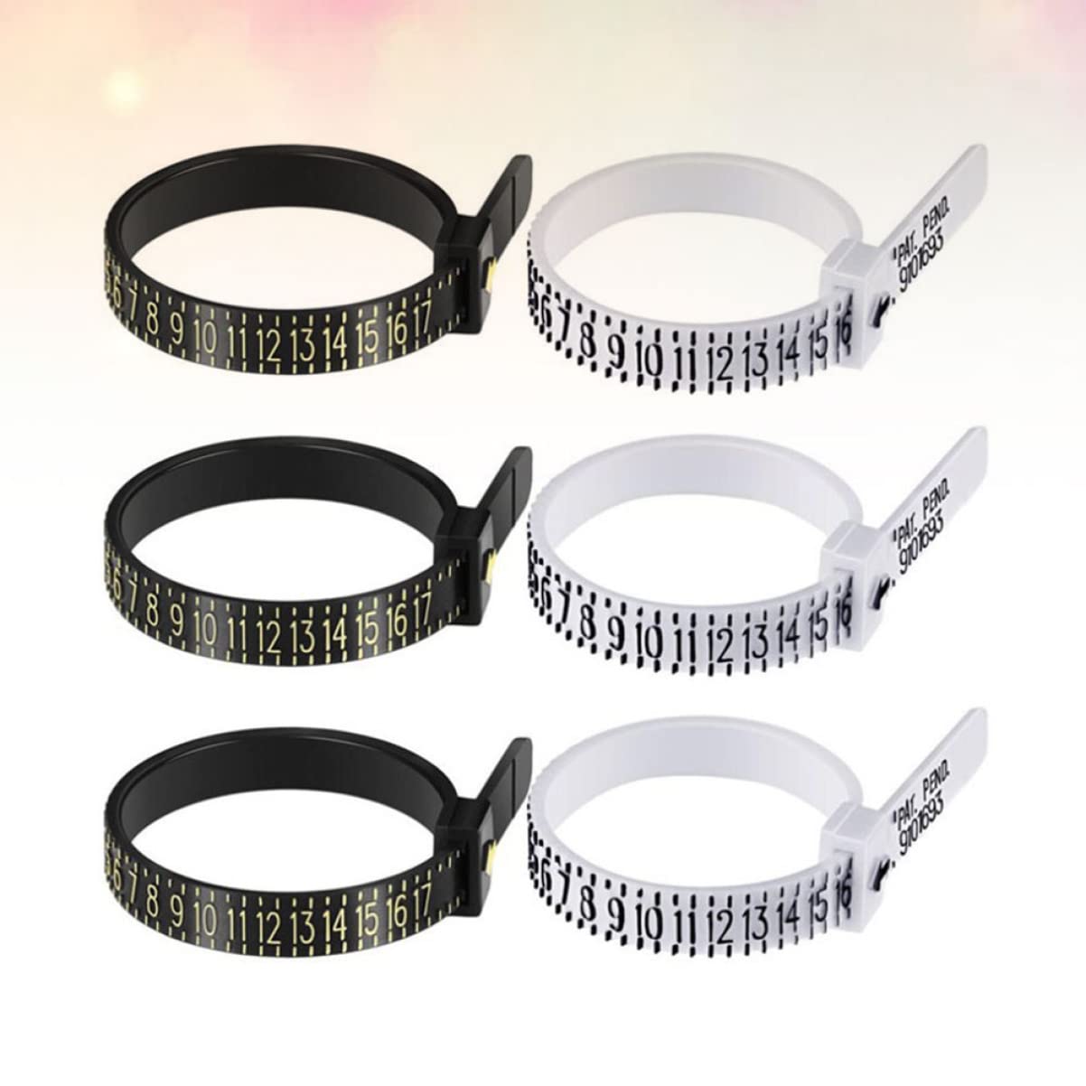 Angoily 6Pcs Ring Gauge for Adults Durable Plastic Finger Measuring Tool with Indicators Accurate Ring Measurement from to Black White