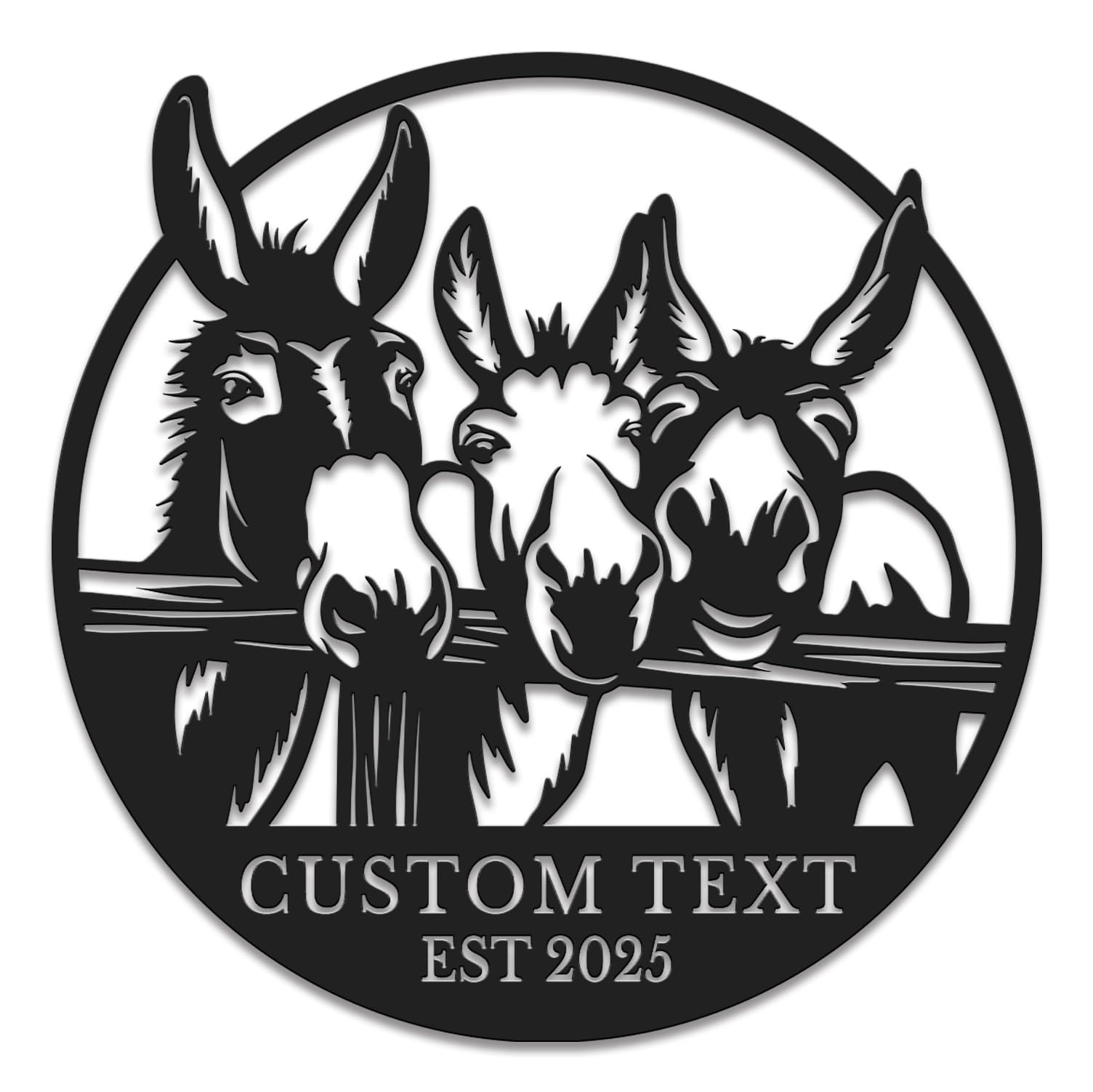 Personalized Donkey Metal Sign, Custom Farm Name Wall Art, Rustic Ranch Decor, Donkey Lover Gift, Outdoor Farmhouse Sign, Barn Wedding Present (Style-6)