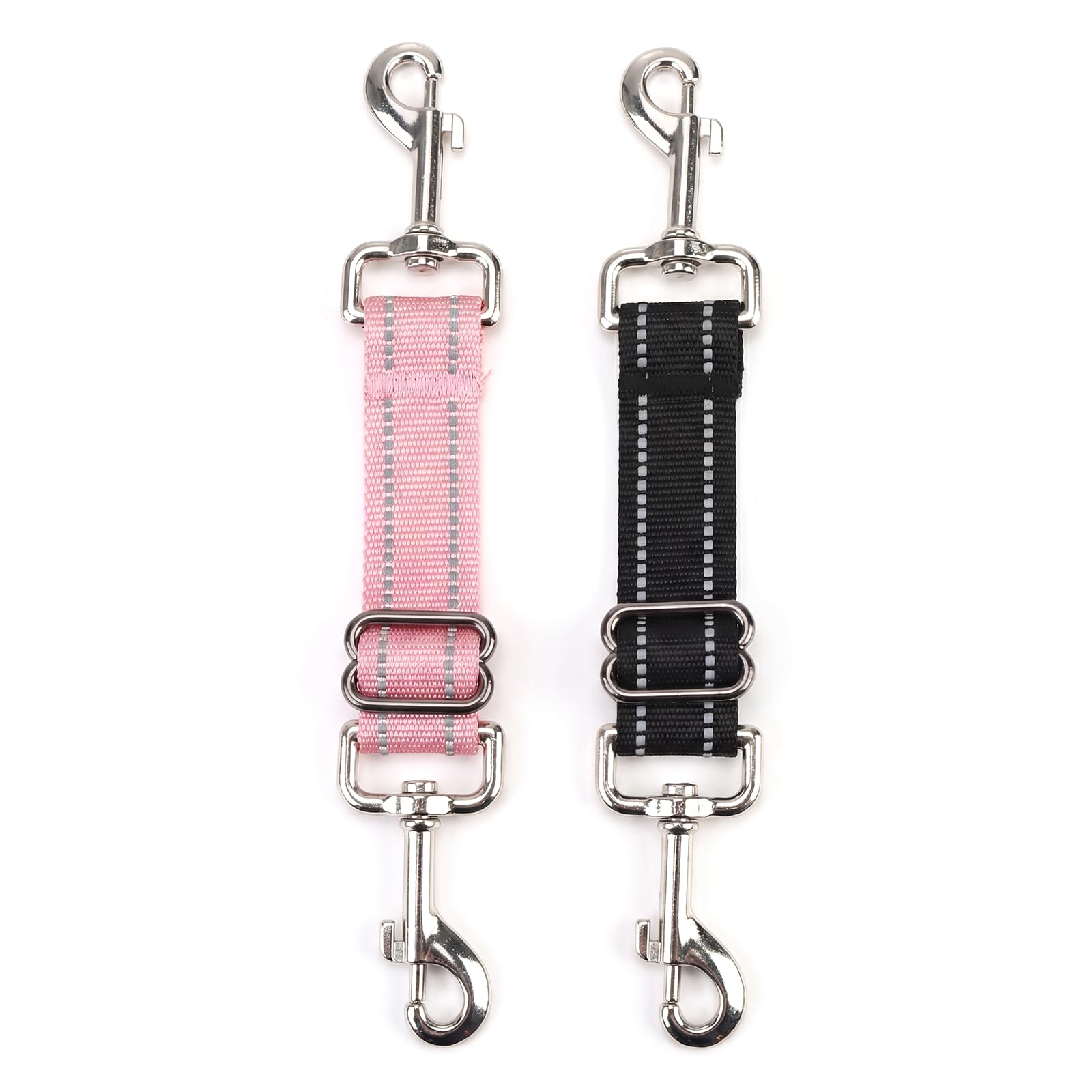 2PCS Dog Collar Clip, Double-Ended Adjustable Safety Backup Clasp Connector for Collar & Harness, Universal for Dogs Cats Puppy (Black+Pink)