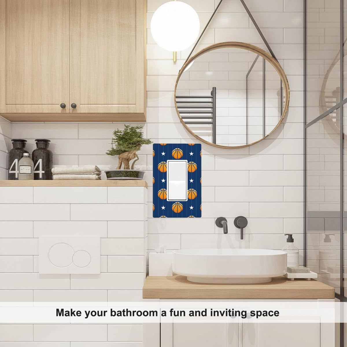Decorative Basketball Sports 1-Gang Single Rocker Wall Plate, Navy Blue Basketball Design Light Switch Cover Plates 4.5"x 2.76" for Men Teen Boys Bedroom Bathroom Decor image 5