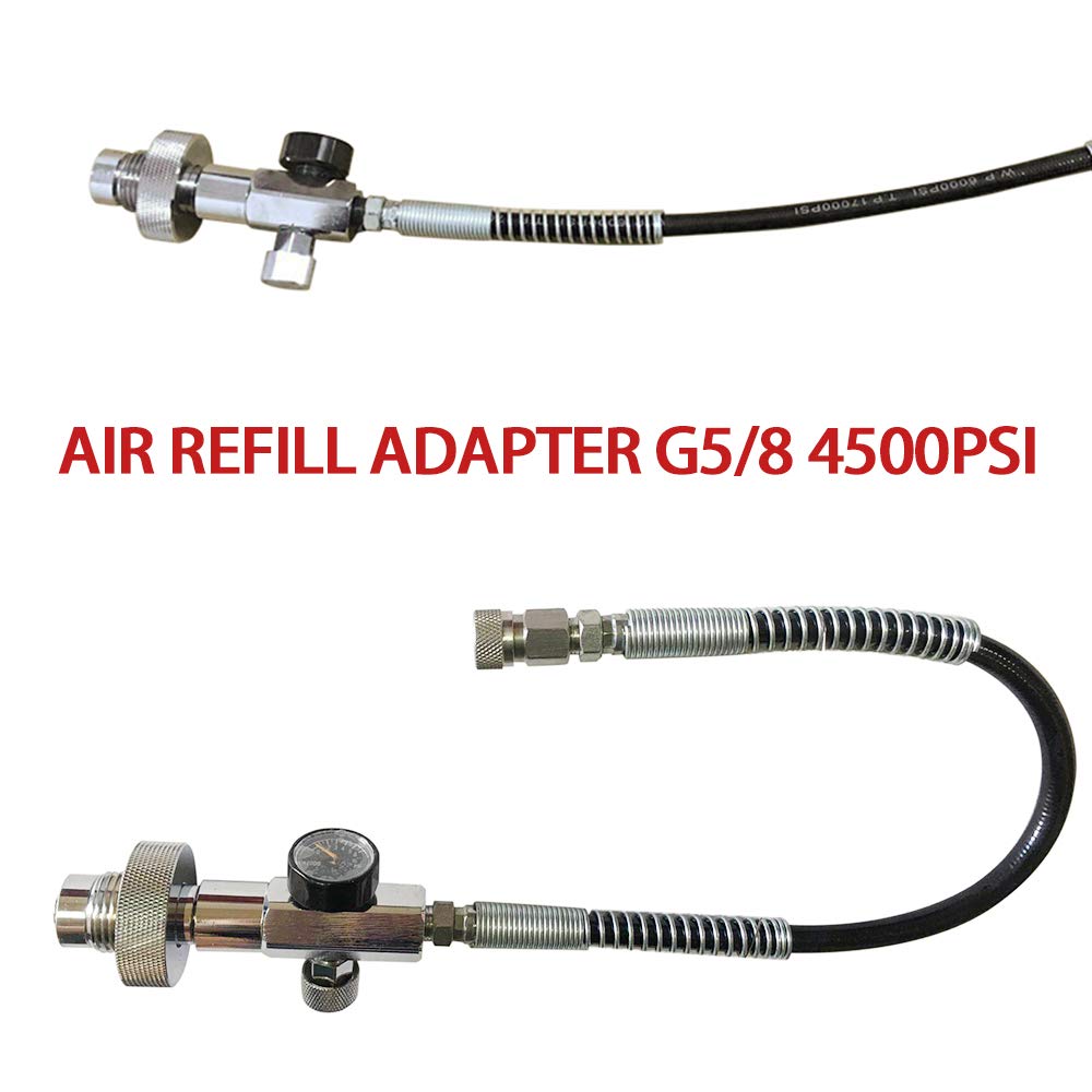Paintball PCP Kit de charge 300 bar / 4500 PSI avec adaptateur de recharge d'air DIN G5/8", avec manomètre compact et étanche de 4500 psi, valve de purge et tuyau