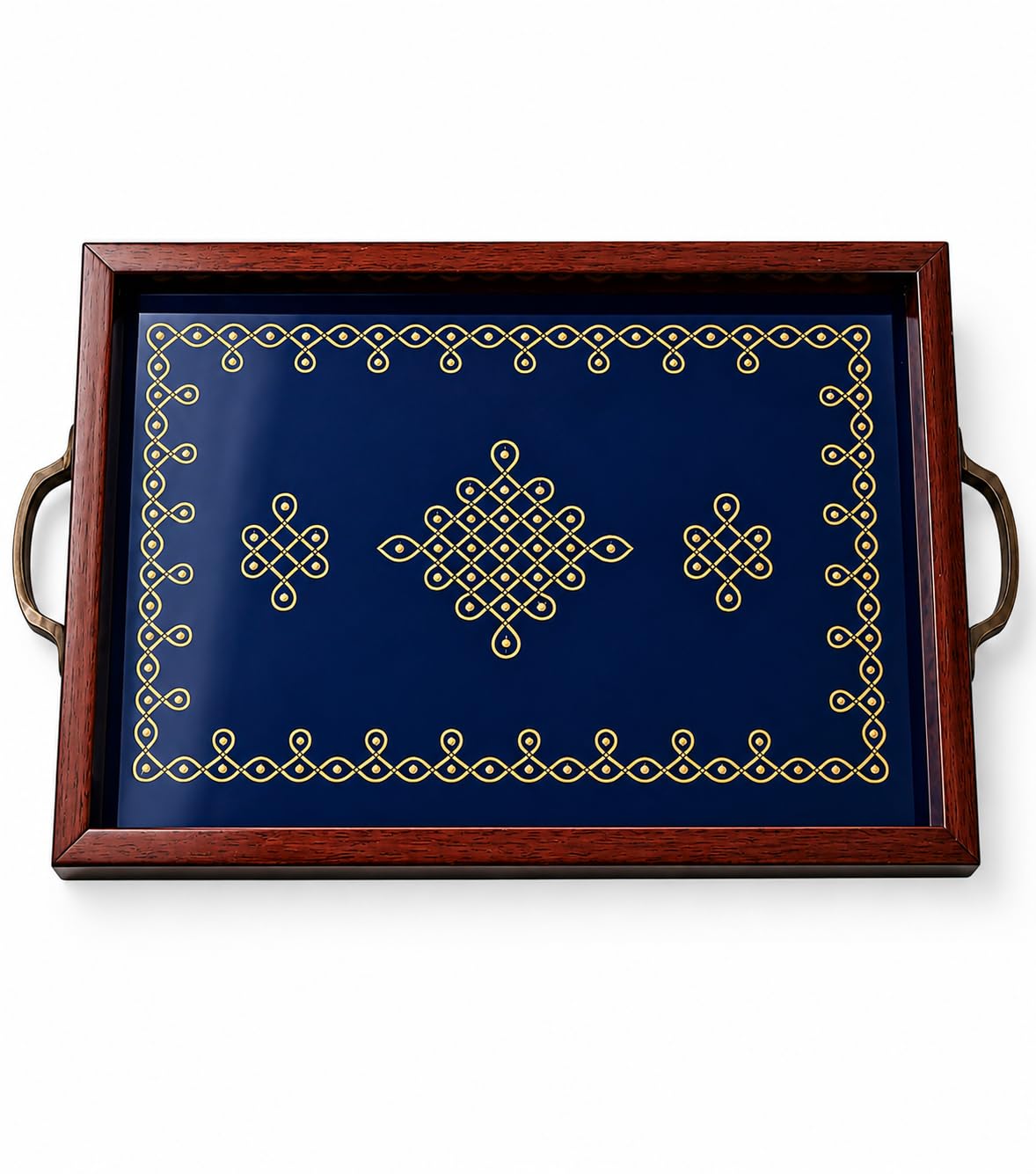 Wooden Serving Tray for Tea I Coffee I Breakfast I Snacks I Food and Drinks – Elegant Decorative Wood Tray for Kitchen I Dining Table I Living Room (Blue Gold Mandala Design)-picture-52