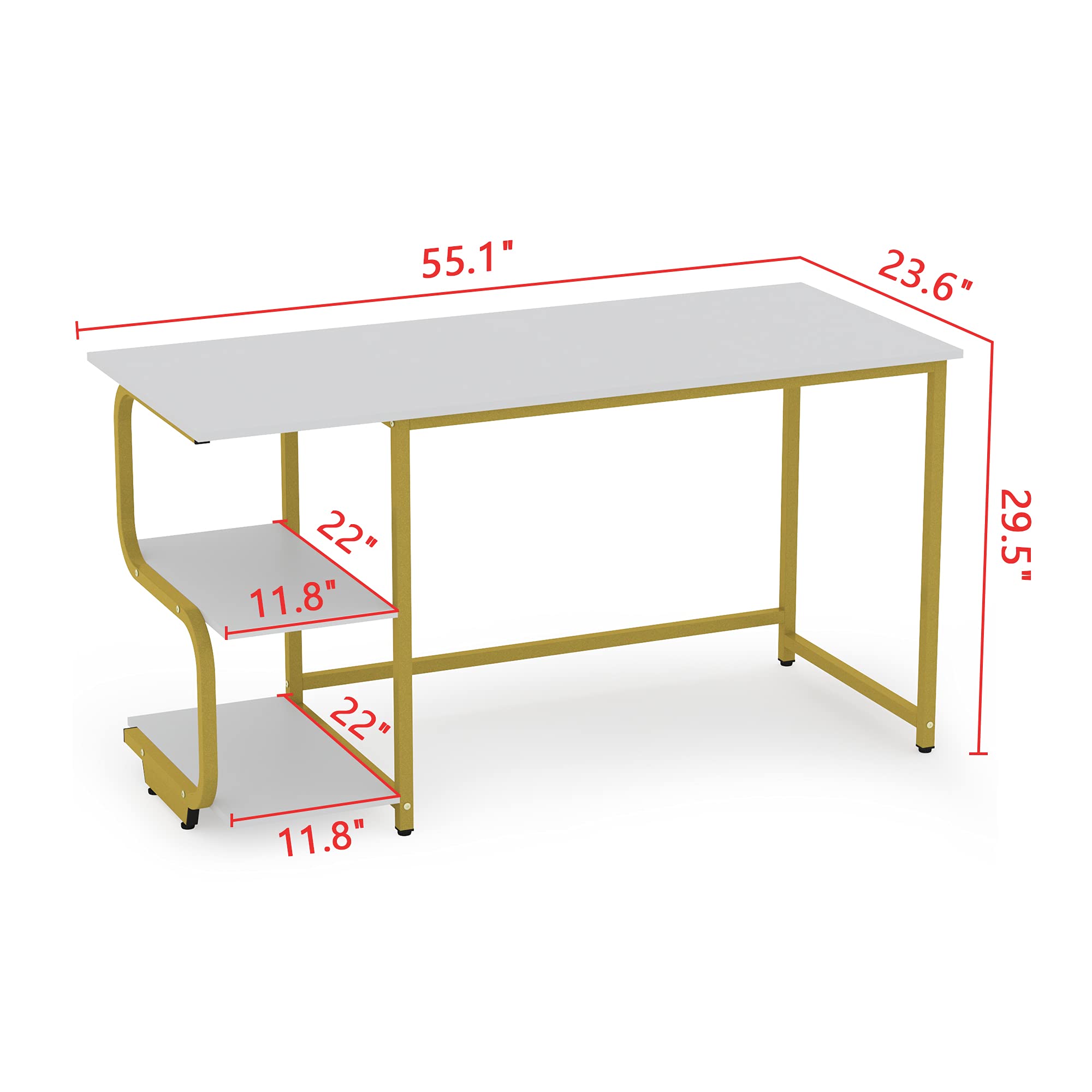 Teraves Reversible Computer Desk for Small Spaces with Shelves,55 inch