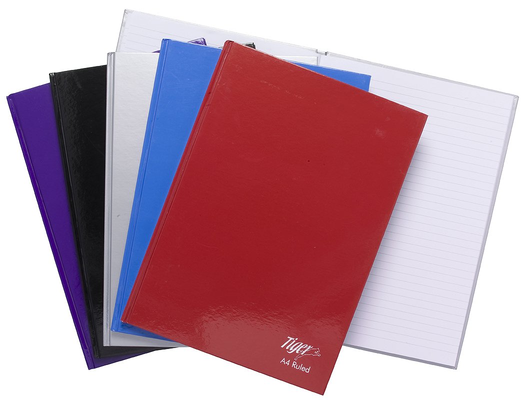 5 x A4 Casebound Hardback Notebook Feint Ruled 80 Sheet Coloured Note Pads