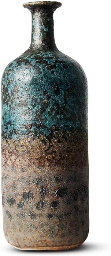 FairyLavie 11.8'' Vintage Ceramic Vase, Rustic Distressed Flower Vase Bottle Decorative Vase, Ideal Tabletop Decoration for Home Office and Party, Indoor and Outdoor Decoration