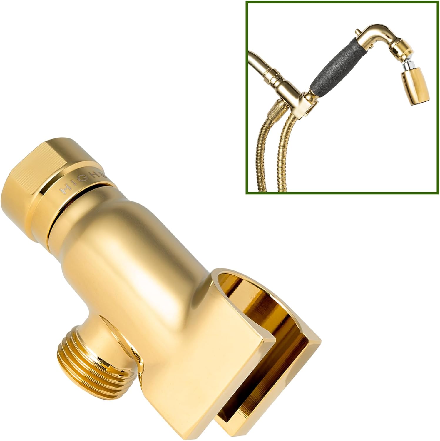 High Sierra® - All Metal Lead-Free Handheld Shower Head Holder. Polished Brass Finish