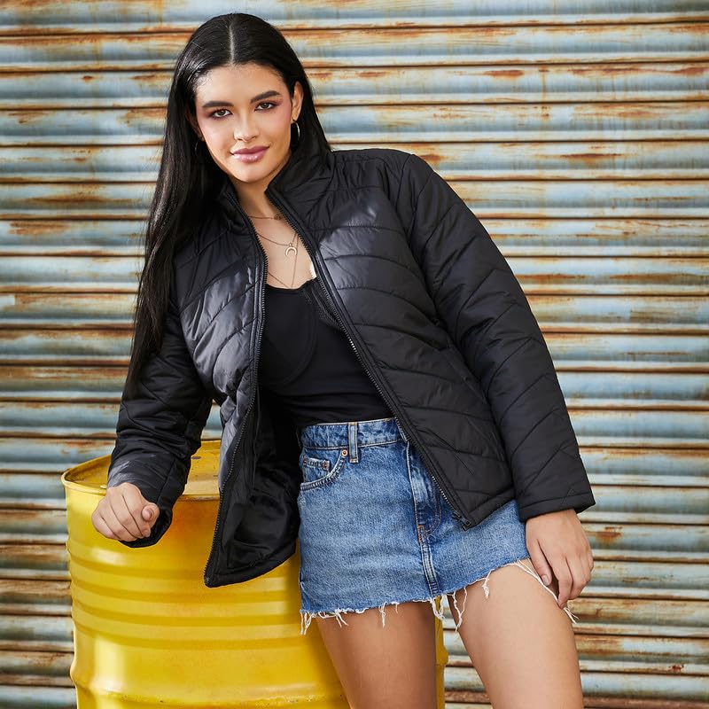 Image of PINACOLADA Women's Fleece-Lined Biker Jacket for Casual Wear | Spread Collar | Long Sleeve | Zipper Closure | Jacket Crafted with Comfort Fit for Everyday Wear