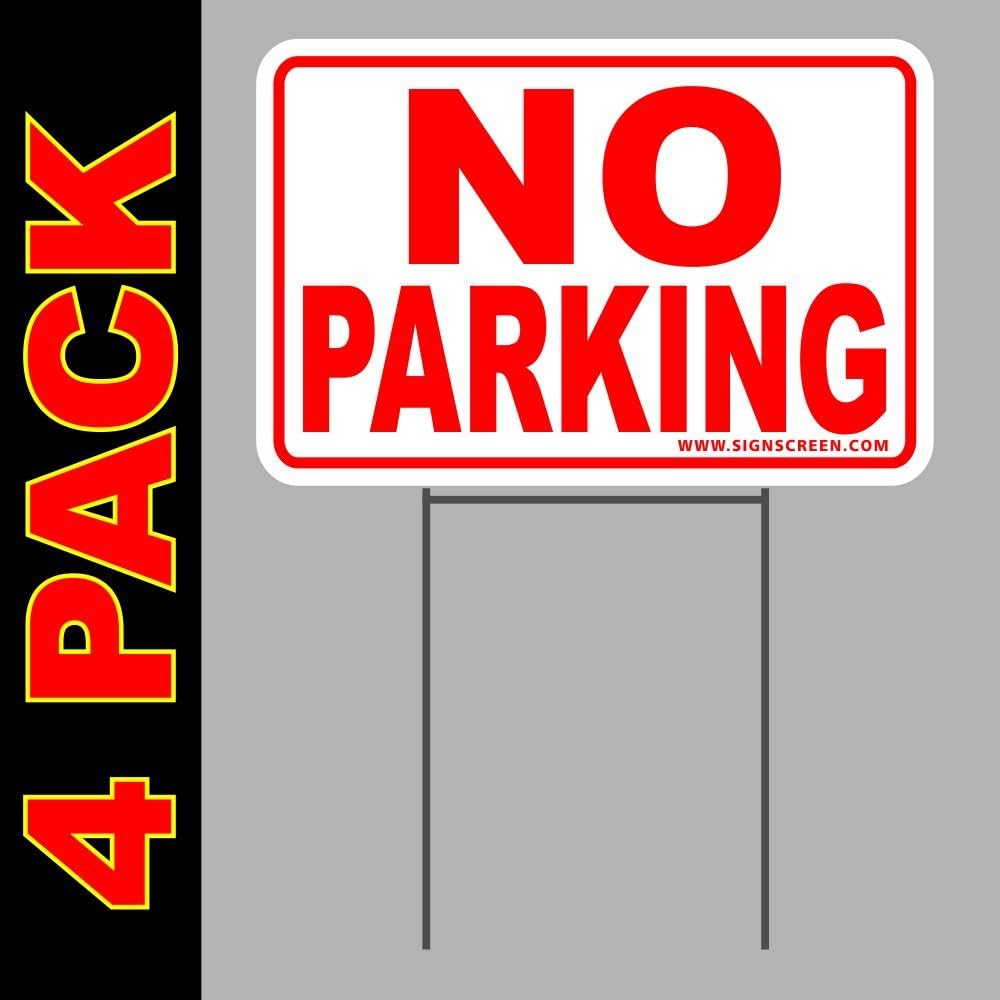 NO PARKING Yard Sign 12"X8" Plastic Coroplast Yard Signs w/Stakes (4 PACK)