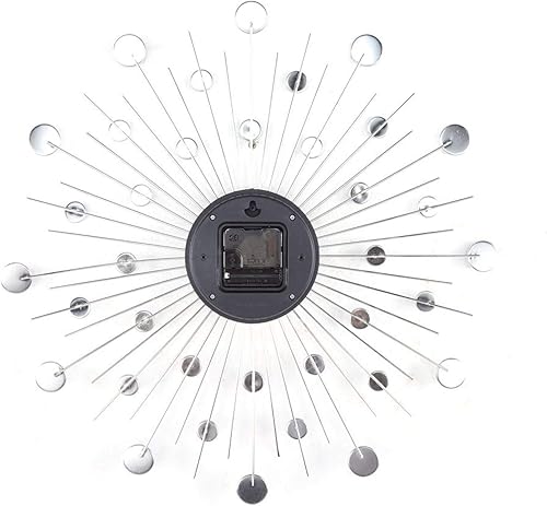 Miniatura 3 de Hilitand Reloj de pared para sala de estar, oficina, reloj de pared metálico brillante para oficina (plateado y negro)
