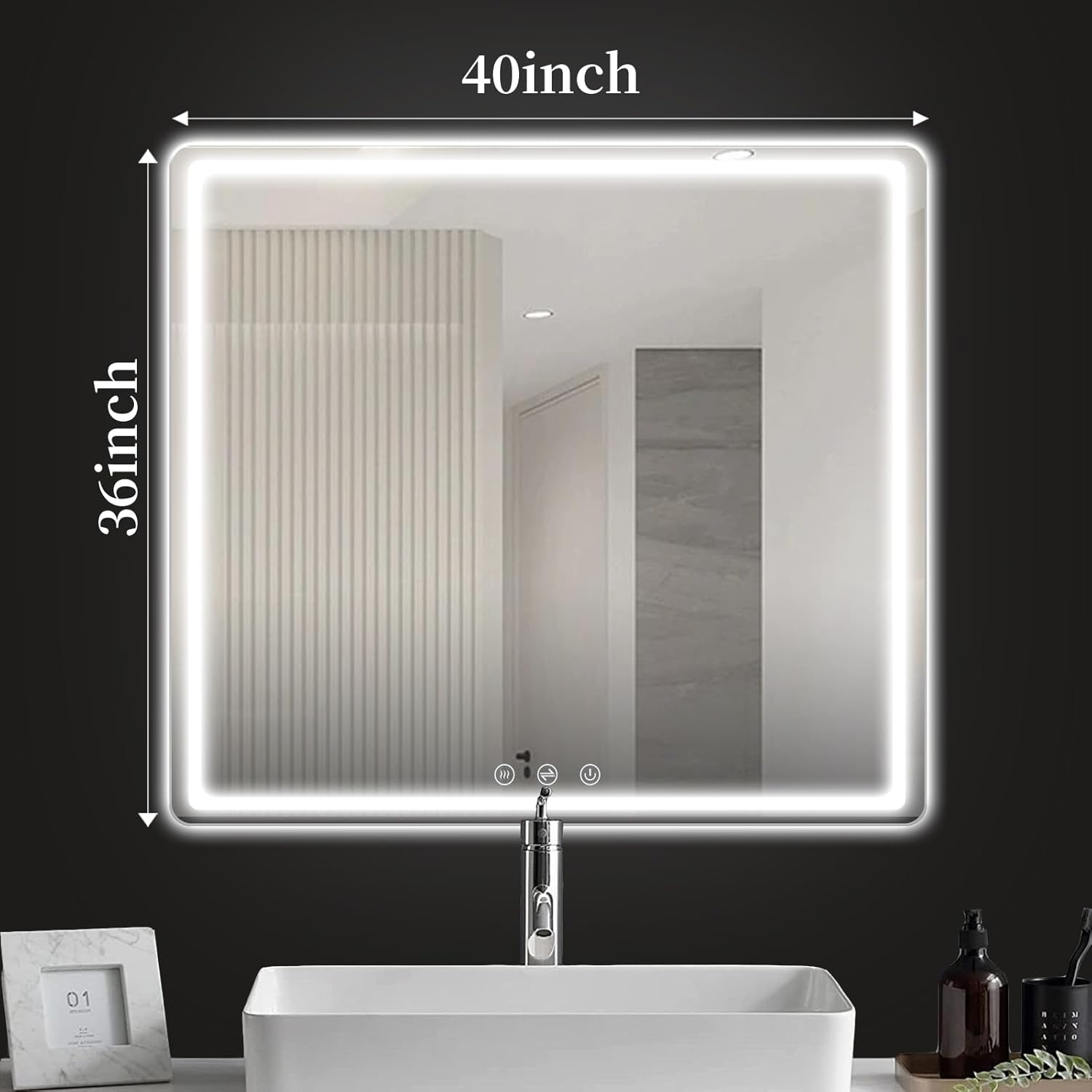 40"x 36" Inches LED Bathroom Mirror with Front and Backlit, Lighted Bathroom Vanity Mirror for Wall, 3 Color and Dimmable Light, Anti-Fog, Memory Function