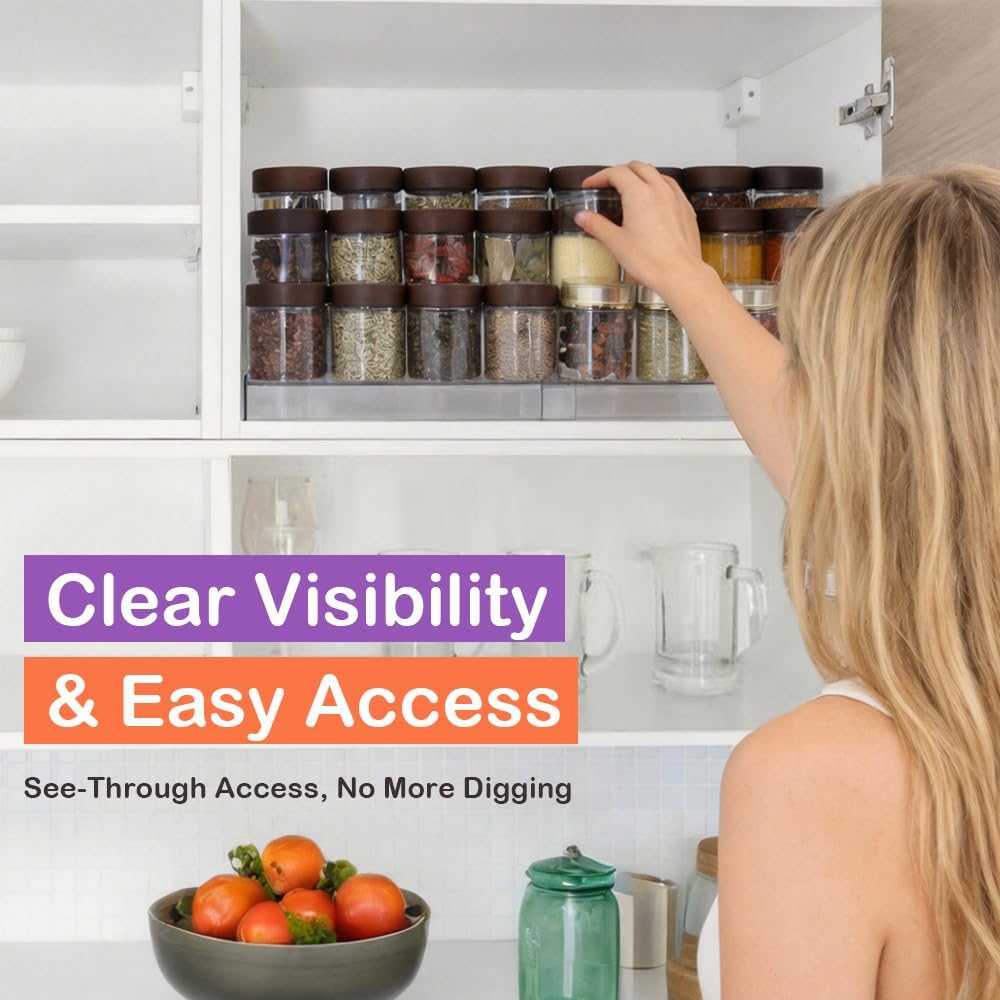Expandable 3-layer transparent acrylic spice rack manager, adjustable spice storage rack, versatile, suitable for countertops, kitchens, bathrooms, and study rooms