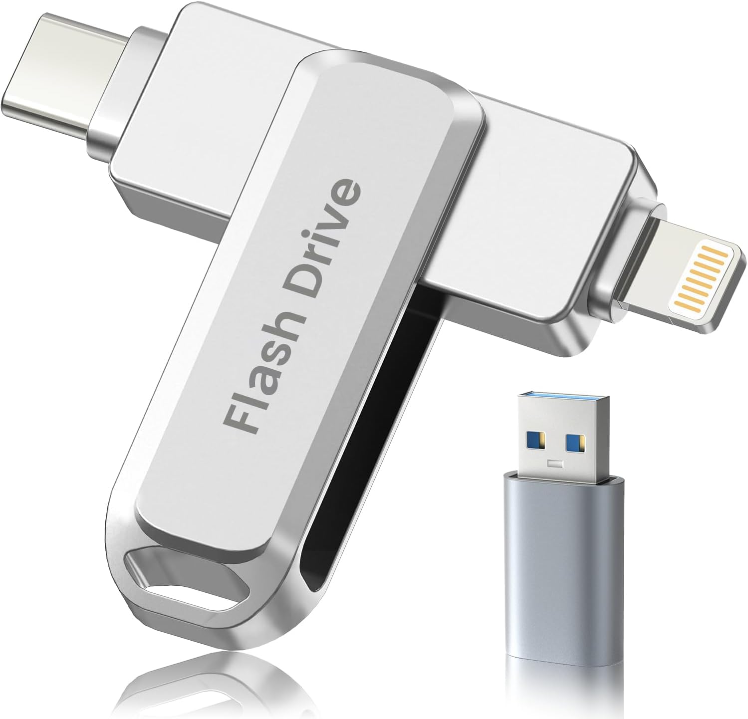 Chiavetta USB da 512 GB certificata MFI (argento), compatibile con iPhone, iPad, Android e PC, flash portatile 3 in 1, chiavetta USB, memoria per foto, archiviazione dati con ~ 484 GB di spazio