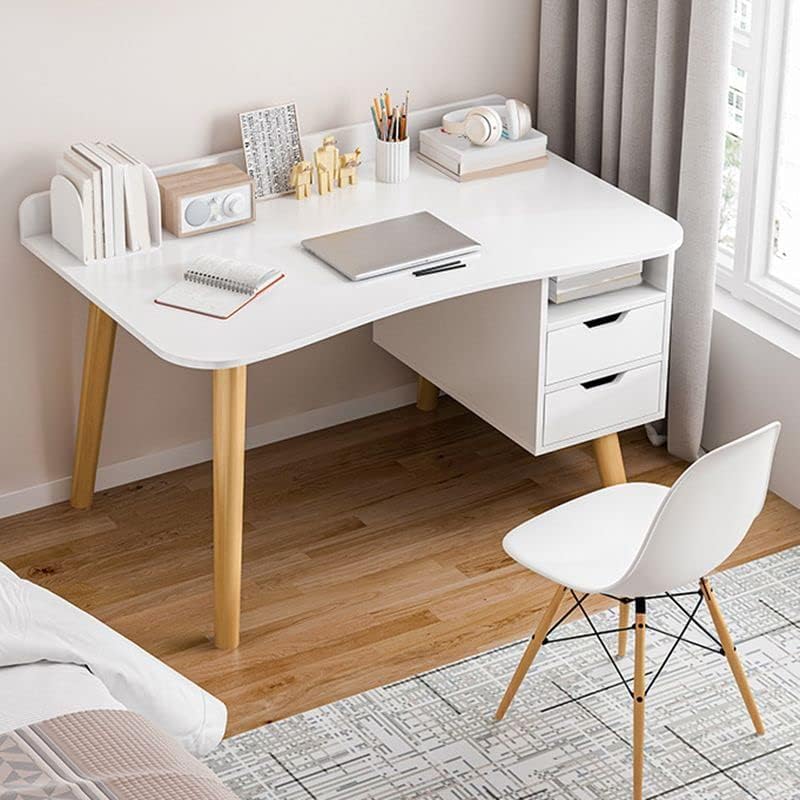 Bureau d'ordinateur compact blanc avec tiroirs de rangement pour petits espaces et étudiants