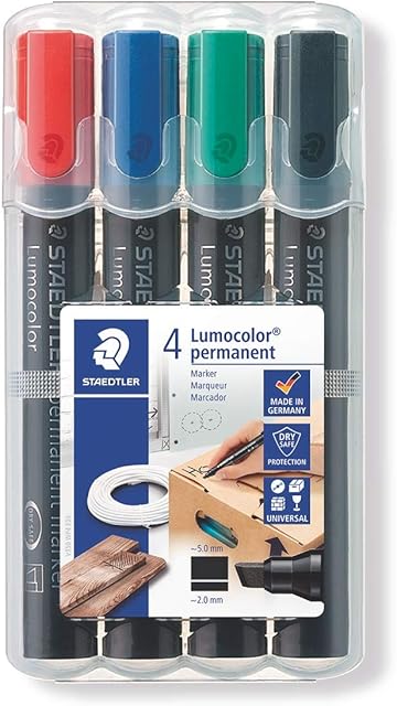 STAEDTLER Lumocolor Permanent Marker 350 WP4 Chisel Tip - Assorted Colours (Pack of 4)